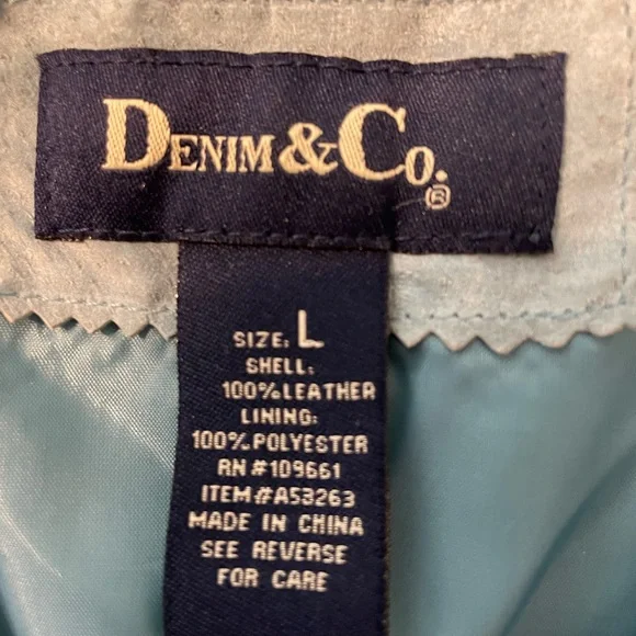 Denim&Co Light Blue Suede Fringe Jacket L - Picture 3 of 3